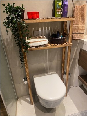 Woodhub Ahşap Klozet Üstü Düzenleyici Ahşap Banyo Rafı Banyo Düzenleyici Natural Dolap MOB176 4 Parça Kahve