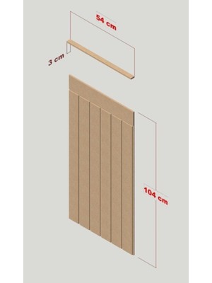 Woodhub Ahşap Dekoratif, Duvar Çıtası, Ahşap Duvar Paneli, Boyanabilir, Ham, Mdf, 54X105 (3 Adet), 3'lü Pak