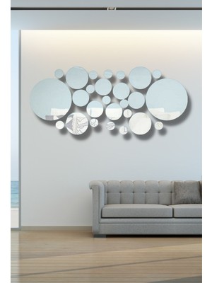 Woodhub Gümüş Gümüş Pleksi 26 Parça Yuvarlak Ayna Duvar Dekoru Salon Oturma Yatak Odası Için 120X60CM Ayna