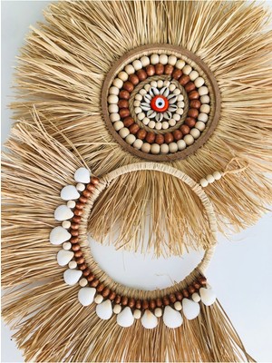 Woodhub Doğa El Yapımı Rafya Duvar Süsü Pamuk Kahverengi 2 Parça