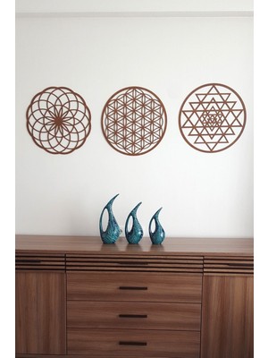 Woodhub 3 Yaşam Çiçeği Sriyantra ve Torus 3 Lü Set Kutsal Geometri Torus Nefesi ve Shri Yantra Kahverengi