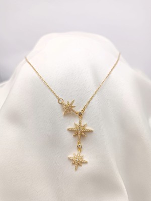 Stainless Steel Çelik Gold 3'lü Yıldız Kolye