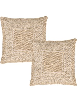 Inter Weaving Avanos Premium Jüt Görünümlü 2'li Yastık Kılıfı Kırlent Kılıfı Dokuma Yıkanabilir Fermuarlı 45X45 cm