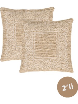 Inter Weaving Avanos Premium Jüt Görünümlü 2'li Yastık Kılıfı Kırlent Kılıfı Dokuma Yıkanabilir Fermuarlı 45X45 cm