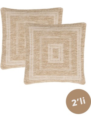 Inter Weaving Avanos Premium Jüt Görünümlü 2'li Yastık Kılıfı Kırlent Kılıfı Dokuma Yıkanabilir Fermuarlı 45X45 cm