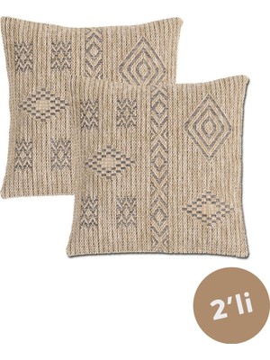 Inter Weaving Avanos Premium Jüt Görünümlü 2'li Yastık Kılıfı Kırlent Kılıfı Dokuma Yıkanabilir Fermuarlı 45X45 cm