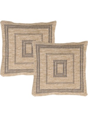 Inter Weaving Avanos Premium Jüt Görünümlü 2'li Yastık Kılıfı Kırlent Kılıfı Dokuma Yıkanabilir Fermuarlı 45X45 cm