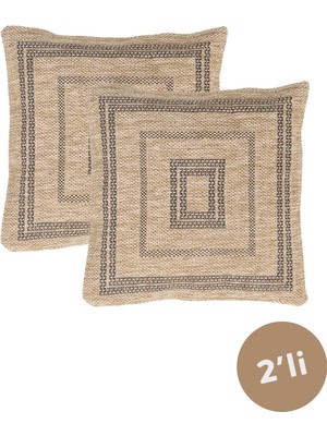 Inter Weaving Avanos Premium Jüt Görünümlü 2'li Yastık Kılıfı Kırlent Kılıfı Dokuma Yıkanabilir Fermuarlı 45X45 cm