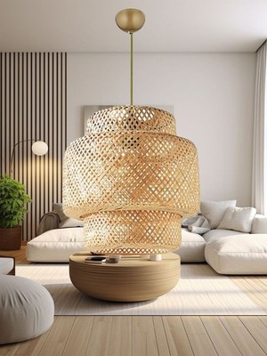 Istanbul Avize Rattan Eskitme Duylu 30 cm Avize Bambu,iskandinav,bohem,modern Aydınlatma