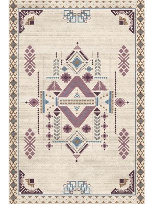 Depoba Plum Kadife Yıkanabilir Kaymaz Pamuk Tabanlı Kilim Salon Halısı