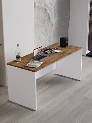 Woodhub Beyaz 140X60 Çalışma Masası Bilgisayar ve Laptop Masası Ofis Masası Ders Masası Atlantik Çam Beyaz