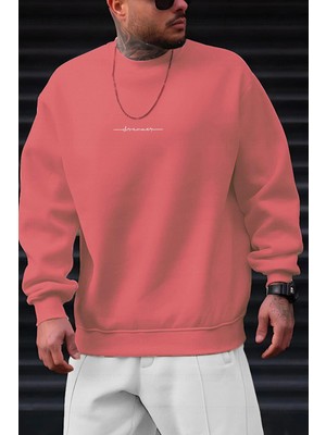 Millionaire Erkek Pembe Dreamer Baskılı 0 Sıfır Yaka Oversize Salaş Bol Kesim Polar Sweatshirt