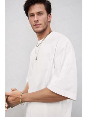 Teenage Millionaire Erkek Beyaz Basic Düz Baskısız Oversize Salas Boyfriend T-Shirt