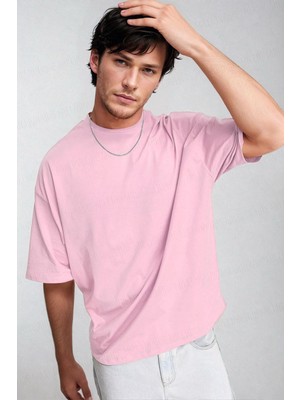 Teenage Millionaire Erkek Pembe Basic Düz Baskısız Oversize Salas Boyfriend T-Shirt