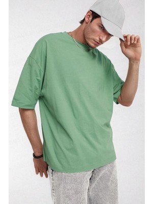 Teenage Millionaire Erkek Açık Yeşil Basic Düz Baskısız Oversize Salas Boyfriend T-Shirt