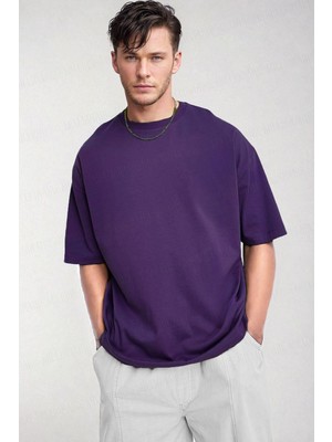 Teenage Millionaire Erkek Mor Basic Düz Baskısız Oversize Salas Boyfriend T-Shirt