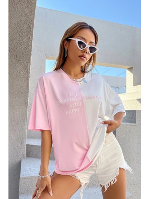 Trendypassion Only Trendwear Unisex Oversize T-Shirt Pembe Renkli Yumuşak Pamuklu Günlük Kullanım İçin