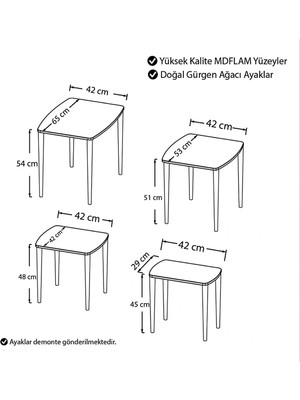 Wenus Home 4'lü Mdf'lam Zigon Sehpa Kahverengi