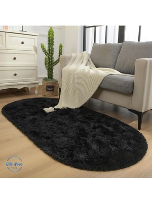 Vila Nova Home Siyah Oval Post Halı Modern Tasarım Yumuşak Kaymaz Taban Peluş