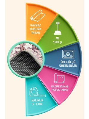 Depoba Scott Geometrik Kadife Yıkanabilir Kaymaz Pamuk Tabanlı Salon Halısı