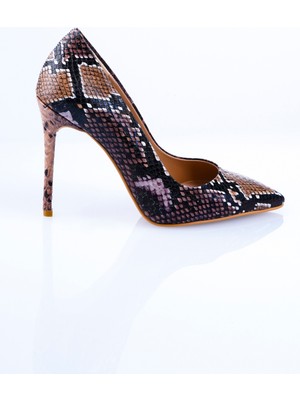 ShoeSSpring Kahve Yılan Desenli Stiletto