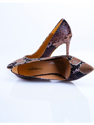 ShoeSSpring Kahve Yılan Desenli Stiletto