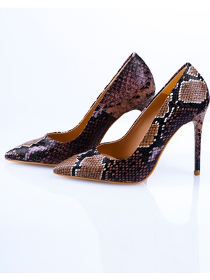 ShoeSSpring Kahve Yılan Desenli Stiletto