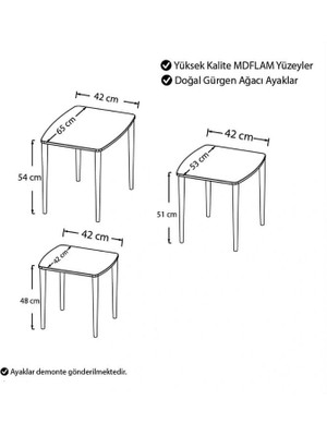 Wenus Home 3'lü  Mdf'lam Zigon Sehpa Koyu-Kahverengi