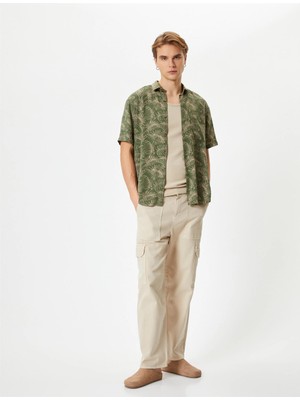 Koton 4SAM60003HW 7d5 Yesıl Desenlı Erkek Vıskoz Dokuma Kısa Kollu Gomlek