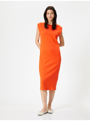 Koton Midi Bodycon Elbise Kısa Kollu Bisiklet Yaka Fitilli