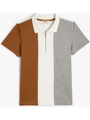 Koton Polo Yaka T-Shirt Kısa Kollu Yarım Fermuarlı Pamuklu
