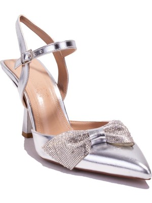 Dagoster DZA07-1204899C Gümüş Taşlı Abiye Topuklu Kadın Ayakkabı