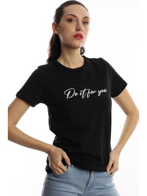 Polo State Kadın Do It For You Yazı Baskılı T-Shirt Siyah