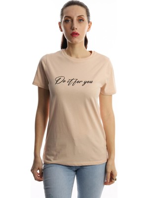 Polo State Kadın Do It For You Yazı Baskılı T-Shirt Bej