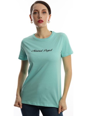 Polo State Kadın Minimal Project Basklı T-Shirt Turkuaz