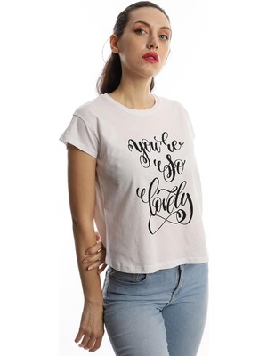 Polo State Kadın You Are So Lovely Baskılı T-Shirt Beyaz