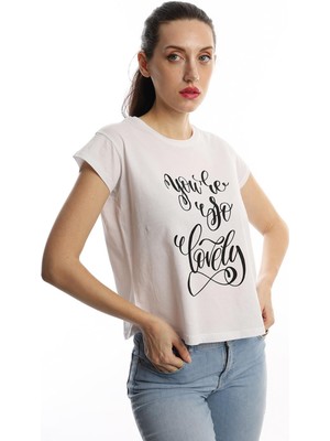 Polo State Kadın You Are So Lovely Baskılı T-Shirt Beyaz