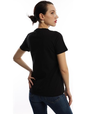 Polo State Kadın Minimal Project Basklı T-Shirt Siyah