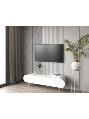 Enwood Regulus Beyaz 2 Kapaklı (Üstten Açılır) Ahşap Ayaklı 160  cm Tv Ünitesi