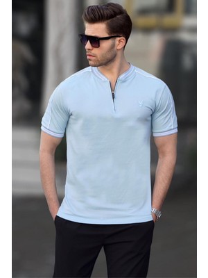 Madmext Mavi Polo Yaka Tişört Erkekler İçin Düz Desenli Günlük Kullanım 9281