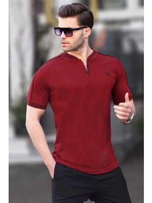 Madmext Bordo Polo Yaka Tişört Erkekler İçin Düz Desenli %95 Pamuk 9281