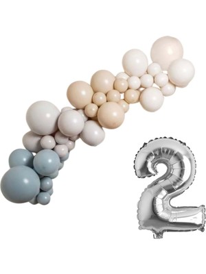 Organizasyon Pazarı MiniZincirBalonSeti FırtınaMavisi-Duman-ÇölKumu-R.Beyaz+2 34inç GümüşFolyoBalon 30Adet+BalonŞerid