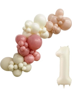 Organizasyon Pazarı MiniZincirBalonSeti DenizKumu-ÇölKumu-R.Pembe-R.Beyaz+1 34inç Krem FolyoBalon 30Adet+BalonŞeridi