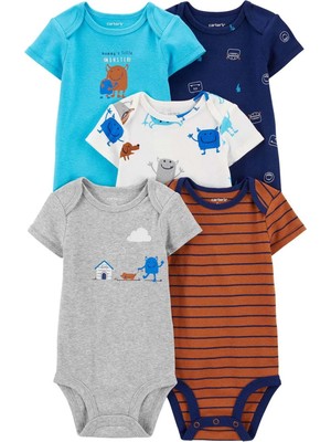 Carter's Layette Erkek Bebek 5'li Kısa Kol Body 1Q124510 Karışık Renkli