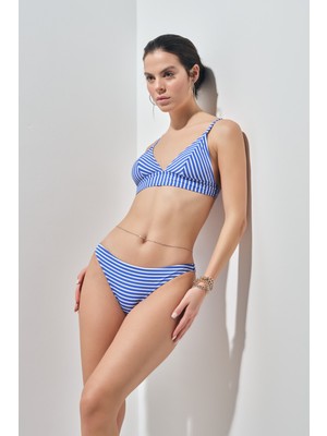 Too Salty Swimwear Kadın Mavi Çizgili Geniş Üçgen Bikini Takımı 23S114ST