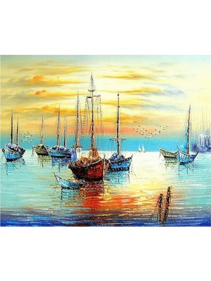 Emos avm Canvas Sahilde Gün Batımı Sayılarla Boyama Seti  Kasnaklı