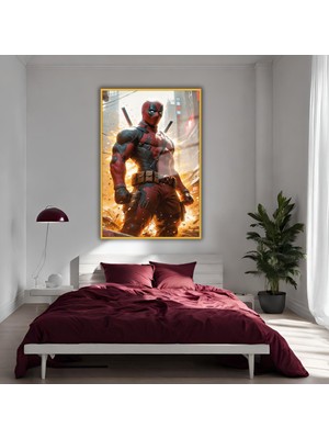Gaagart Metal Çerçeveli Temperli Cam Tablo Film Karakteri Deadpool