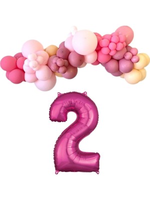 Organizasyon Pazarı MiniZincirBalonSeti Fuşya-M.Pembe-R.Pembe-Şeftali+2 34inç PembeFolyoBalon 30Adet+BalonŞerid