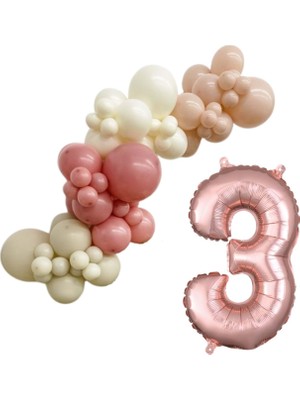 Organizasyon Pazarı MiniZincirBalonSeti DenizKumu-ÇölKumu-R.Pembe-R.Beyaz+3 34inç Rose FolyoBalon 30Adet+BalonŞeridi