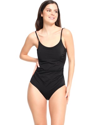 Too Salty Swimwear Kadın Siyah Düz Ince Askılı Toparlayıcı Mayo 23S103ST